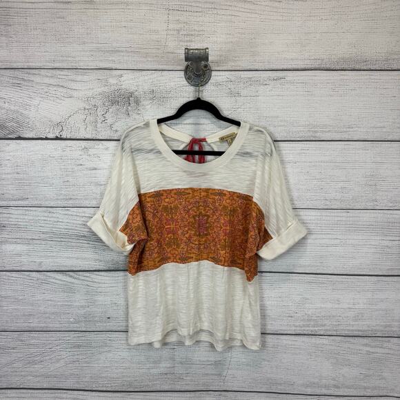 Democracy Women's Boho Cream Burnout Short Sleeve Top Size Large - Picture 1 of 8